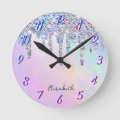 Trendy Rainbow Glitzer Tropfens Holographic Runde Wanduhr (Vorderseite)