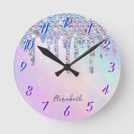 Trendy Rainbow Glitzer Tropfens Holographic Runde Wanduhr (Vorderseite)