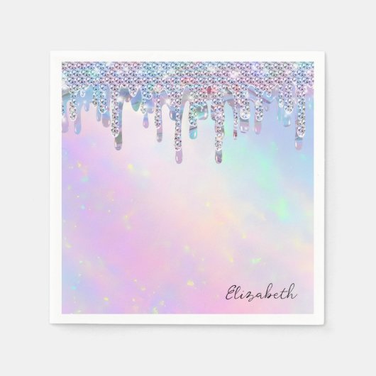 Trendy Rainbow Glitzer Tropfens Holographic Serviette (Vorderseite)