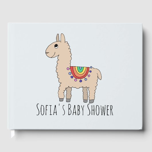 Trendy Rainbow Llama Cartoon und Name Baby Shower Gästebuch (Vorderseite)
