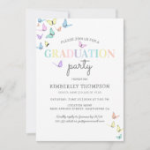 Trendy Rainbow Pastel Butterfly Graduation Party Einladung (Vorderseite)