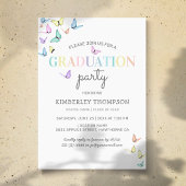 Trendy Rainbow Pastel Butterfly Graduation Party Einladung