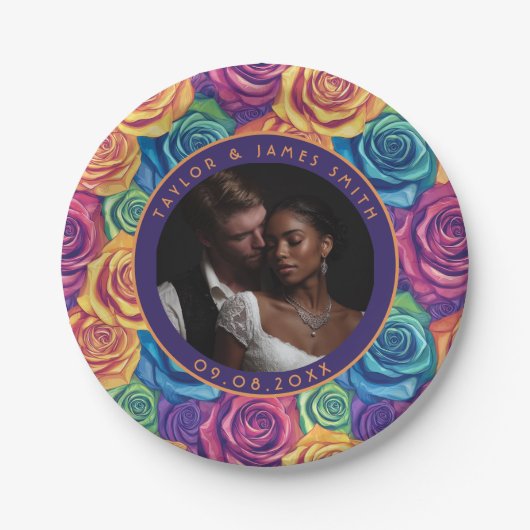 Trendy Rainbow Rose Teller für Backyard Wedding (Vorderseite)