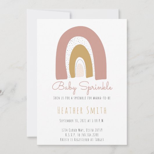 Trendy Rainbow Theme Blush Senf Rosa Sprinkle Einladung (Vorderseite)