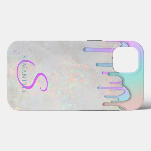 Trendy Rainbow Tropfens Holographic Opal Case-Mate iPhone Hülle (Rückseite (Horizontal))