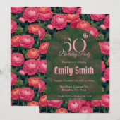 Trendy Ranunculus Sparkle 70Th Birthday Einladung (Vorne/Hinten)