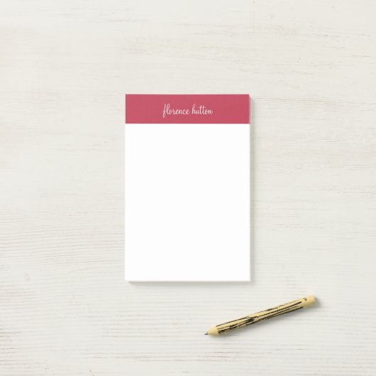 Trendy Raspberry Red & White Script Monogram Post-it Klebezettel (Auf Schreibtisch)