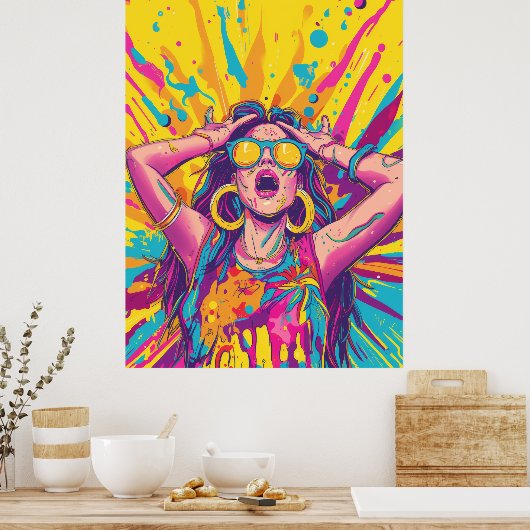 Trendy Rave Party Flat Illustration Doodle Poster (Küche)