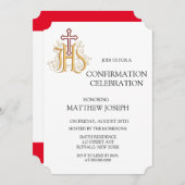 Trendy Red and Gold Blüh Confirmation Einladung (Vorne/Hinten)