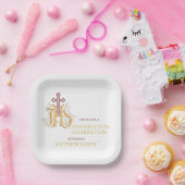 Trendy Red and Gold Blüh Confirmation Pappteller (Party)