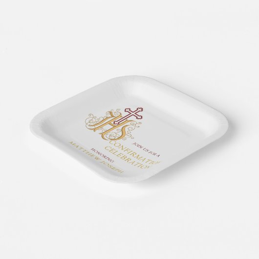 Trendy Red and Gold Blüh Confirmation Pappteller (Gewinkelt)