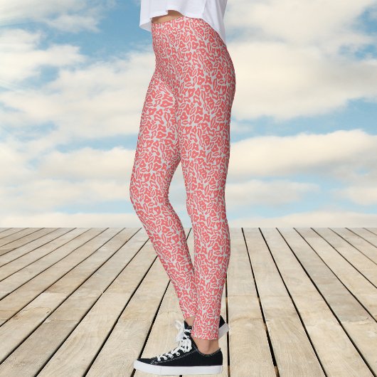 Trendy Red and Light Gray Pattern Leggings