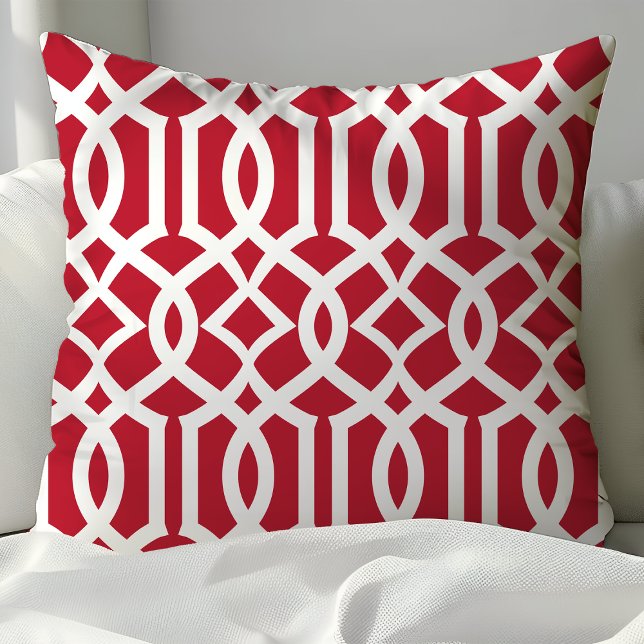 Trendy Red and White Marokcan Trellis Pattern Kissen (Von Creator hochgeladen)