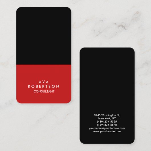 Trendy Red Black Creative Consultant Manager Visitenkarte (Vorne/Hinten)