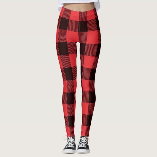 Trendy Red & Black Kariert Leggings (Vorderseite)
