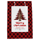 Trendy red black plaid Christmas bag editable name Mittlere Geschenktüte (Vorderseite)