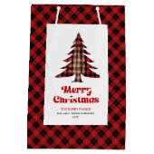 Trendy red black plaid Christmas bag editable name Mittlere Geschenktüte (Rückseite)