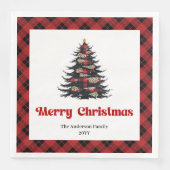 Trendy Red Black Plaid Napkin Custom Christmas Serviette (Vorderseite)