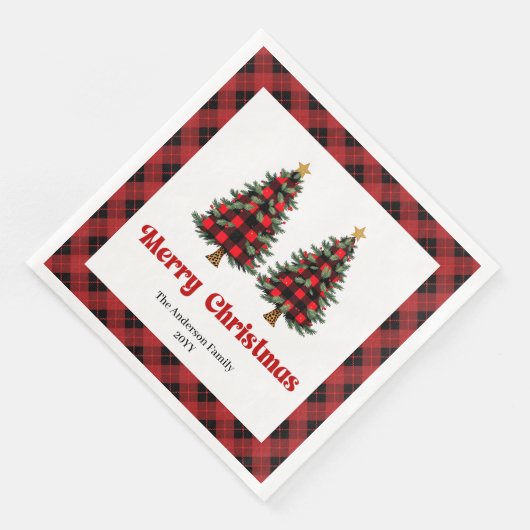 Trendy Red Black Plaid Napkin Personalized Serviette (Ecke)