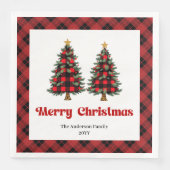Trendy Red Black Plaid Napkin Personalized Serviette (Vorderseite)