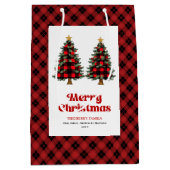 Trendy red black tartan Christmas bag editable Mittlere Geschenktüte (Vorderseite)