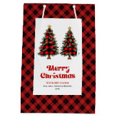 Trendy red black tartan Christmas bag editable Mittlere Geschenktüte (Rückseite)