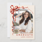 Trendy Red Bow Ribbon 2 FOTO Graduation Party Einladung (Vorderseite)