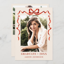 Trendy Red Bow Ribbon 2 FOTO Graduation Party Einladung