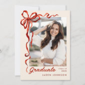 Trendy Red Bow Ribbon 2 FOTO Graduation Party Einladung (Vorderseite)