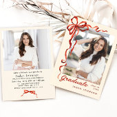 Trendy Red Bow Ribbon 2 FOTO Graduation Party Einladung