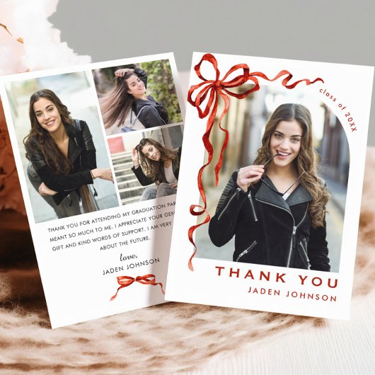 Trendy Red Bow Ribbon 4 FOTO Abschluss Dankeskarte