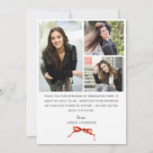 Trendy Red Bow Ribbon 4 FOTO Abschluss Dankeskarte (Rückseite)