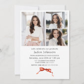 Trendy Red Bow Ribbon 4 FOTO Graduation Party Einladung (Rückseite)