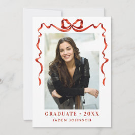 Trendy Red Bow Ribbon 4 FOTO Graduation Party Einladung