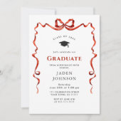 Trendy Red Bow Ribbon 4 FOTO Graduation Party Einladung (Vorderseite)