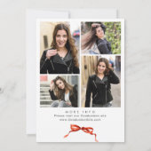 Trendy Red Bow Ribbon 4 FOTO Graduation Party Einladung (Rückseite)
