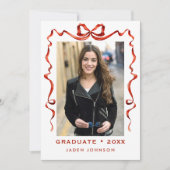 Trendy Red Bow Ribbon 4 FOTO Graduation Party Einladung (Vorderseite)
