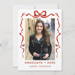Trendy Red Bow Ribbon 4 FOTO Graduation Party Einladung