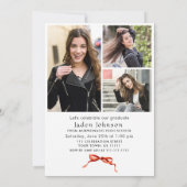 Trendy Red Bow Ribbon 4 FOTO Graduation Party Einladung (Rückseite)