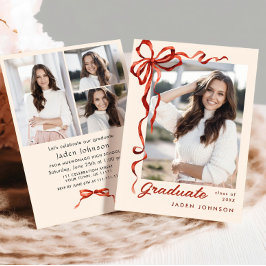 Trendy Red Bow Ribbon 4 FOTO Graduation Party Einladung
