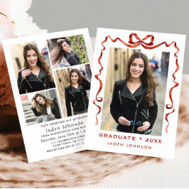 Trendy Red Bow Ribbon 5 FOTO Graduation Party Einladung