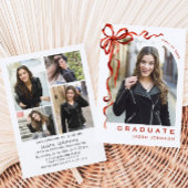 Trendy Red Bow Ribbon 5 FOTO Graduation Party Einladung