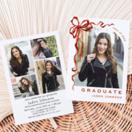 Trendy Red Bow Ribbon 5 FOTO Graduation Party Einladung