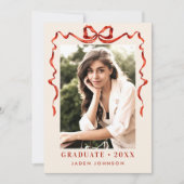 Trendy Red Bow Ribbon 5 FOTO Graduation Party Einladung (Vorderseite)