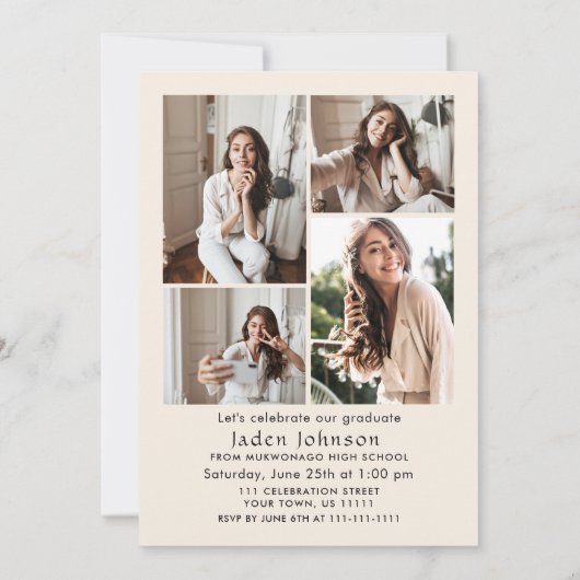 Trendy Red Bow Ribbon 5 FOTO Graduation Party Einladung (Rückseite)