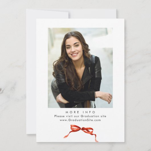 Trendy Red Bow Ribbon FOTO Graduation Party Einladung (Rückseite)