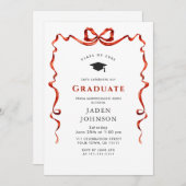 Trendy Red Bow Ribbon FOTO Graduation Party Einladung (Vorne/Hinten)