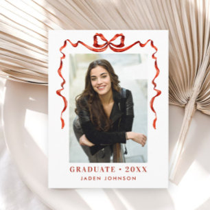 Trendy Red Bow Ribbon FOTO Graduation Party Postkarte
