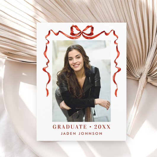 Trendy Red Bow Ribbon FOTO Graduation Party Postkarte