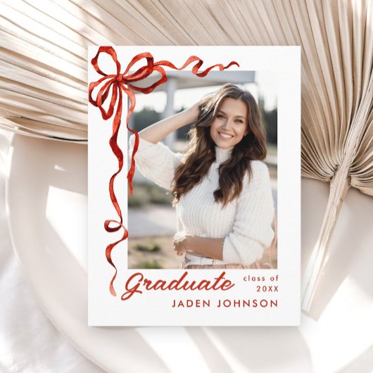 Trendy Red Bow Ribbon FOTO Graduation Party Postkarte